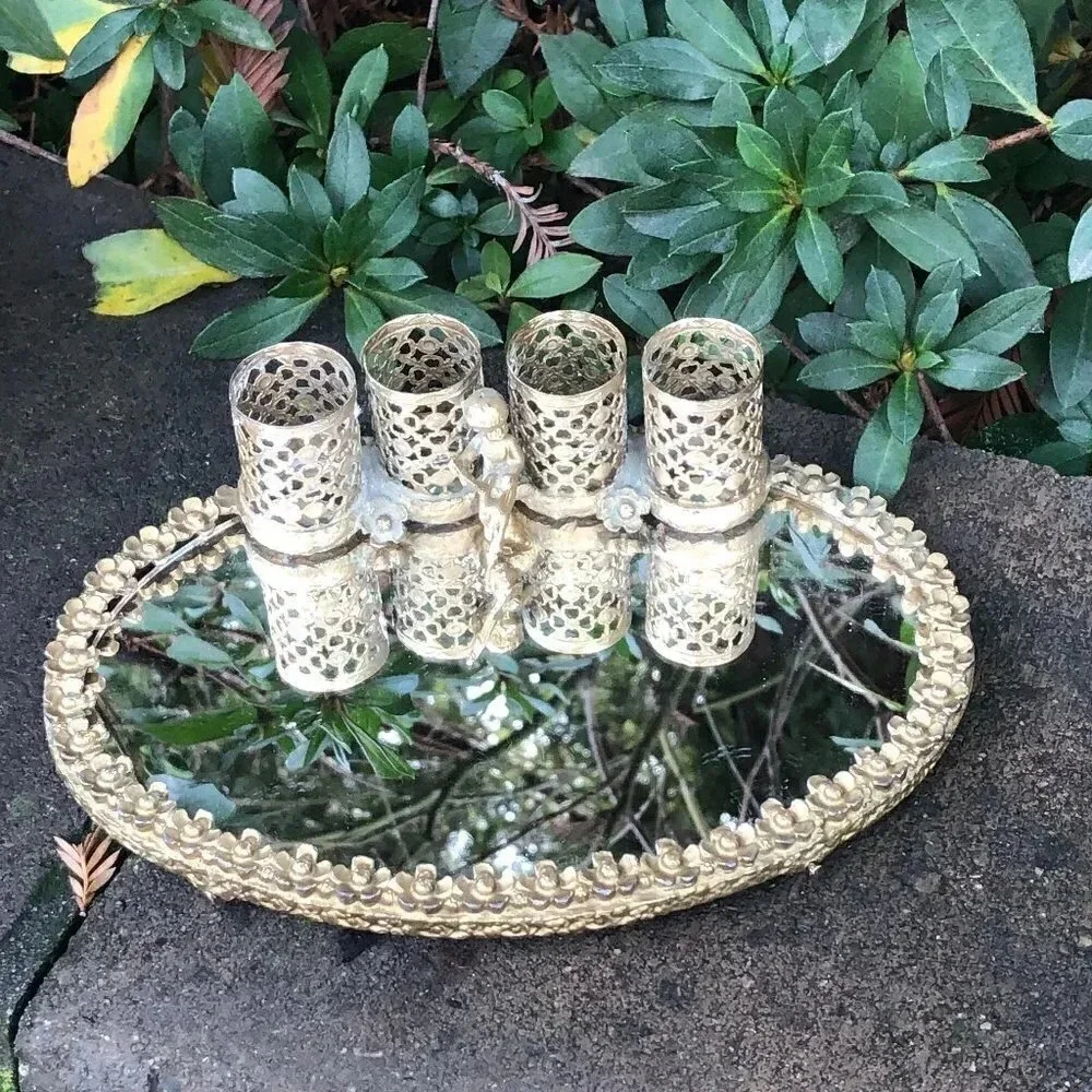 Hollywood Regency Vintage Sam Fink Designed Cherub Gold Mirror Lipstick Holder